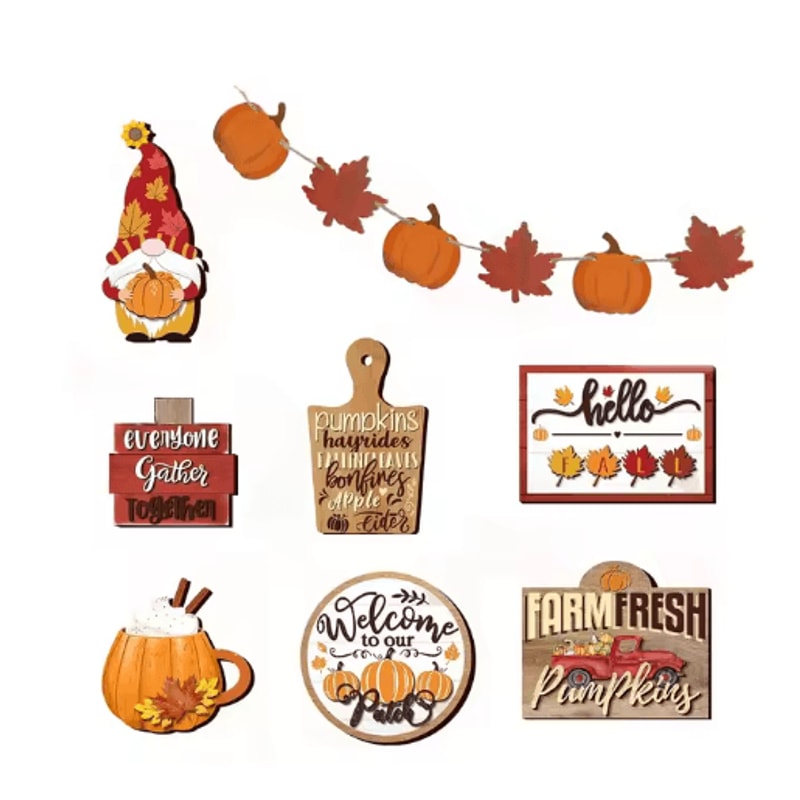 Farmhouse Fall Tiered Tray Decor Set Pumpkin Spice Autumn Centerpiece Accents 4