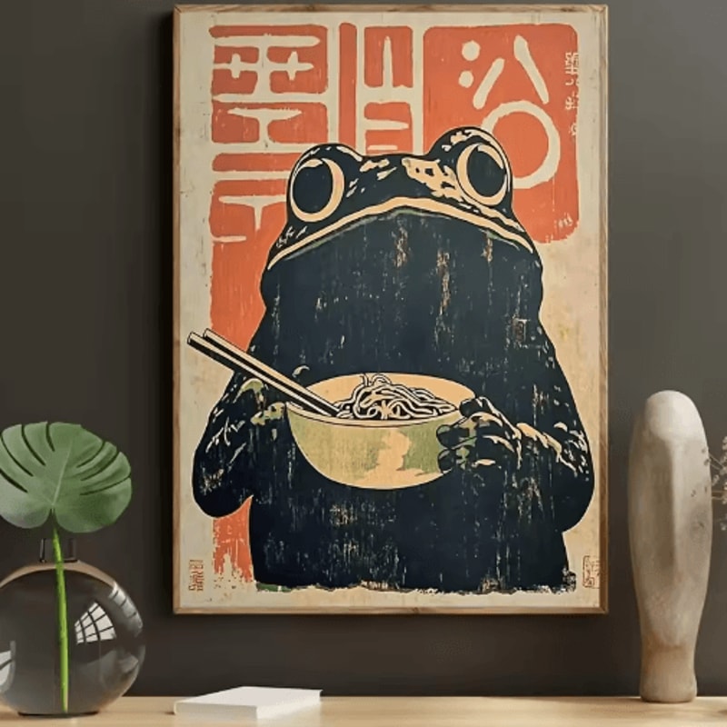 Retro Japanese Frog Ramen Canvas Art Quirky Art Deco Wall Decor 1