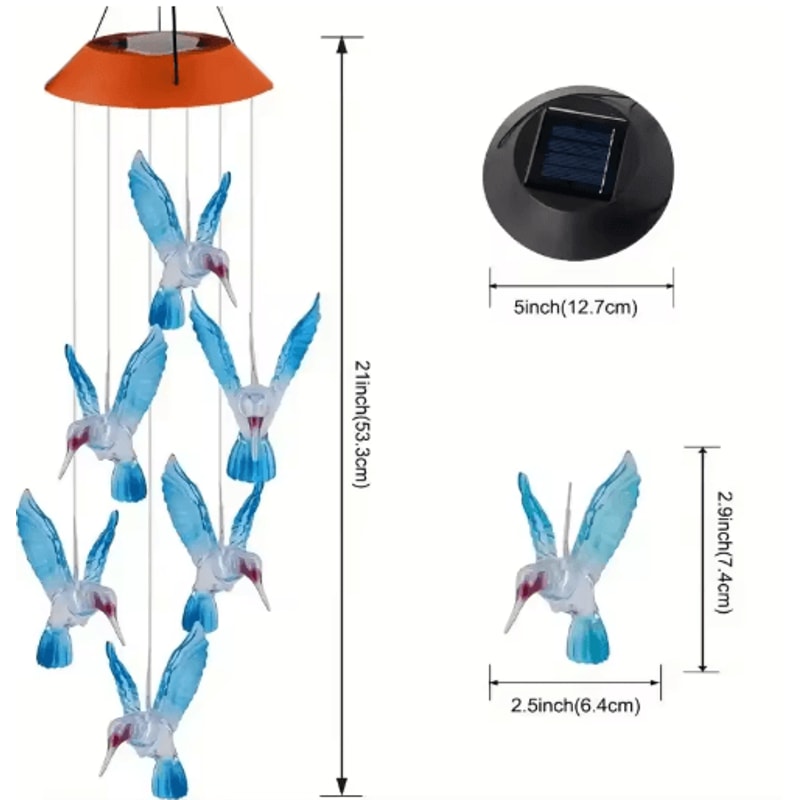 Solar LED Hummingbird Wind Chimes Color Changing Garden Decor Lights 2