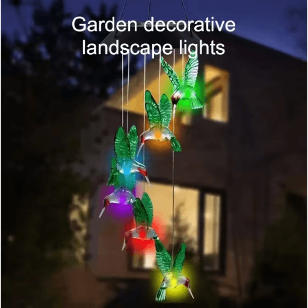 Solar LED Hummingbird Wind Chimes Color Changing Garden Decor Lights 4