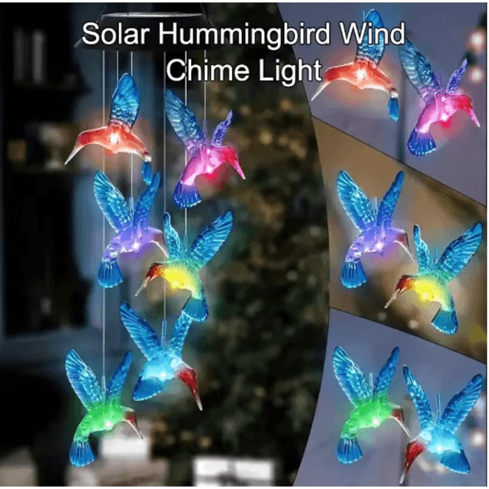 Solar LED Hummingbird Wind Chimes Color Changing Garden Decor Lights 0