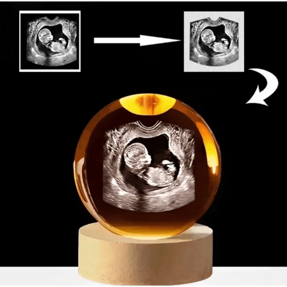 Personalized Ultrasound Crystal Ball Laser Engraved Baby Keepsake Sphere 7