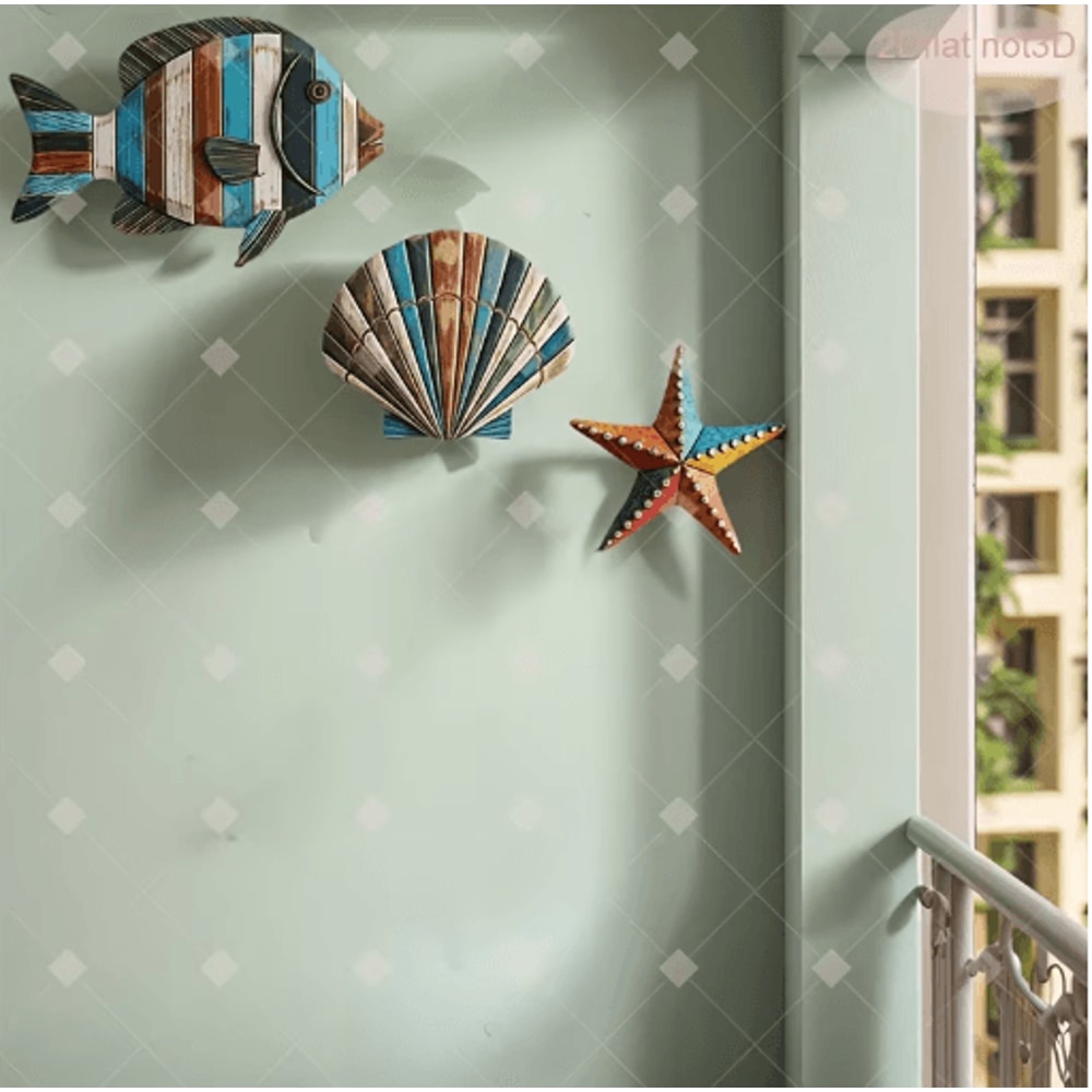 Colorful Ocean Wooden Wall Decor Set Coastal Farmhouse Sea Life Accents 5