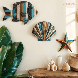 colorful ocean wooden wall decor set coastal farmhouse sea life accents