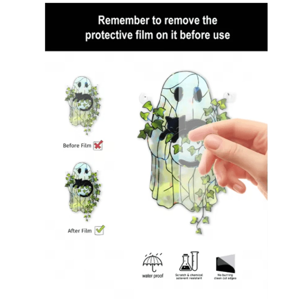Cute Halloween Ghost Suncatcher Acrylic Window Hanging Decor With Black Cat 3