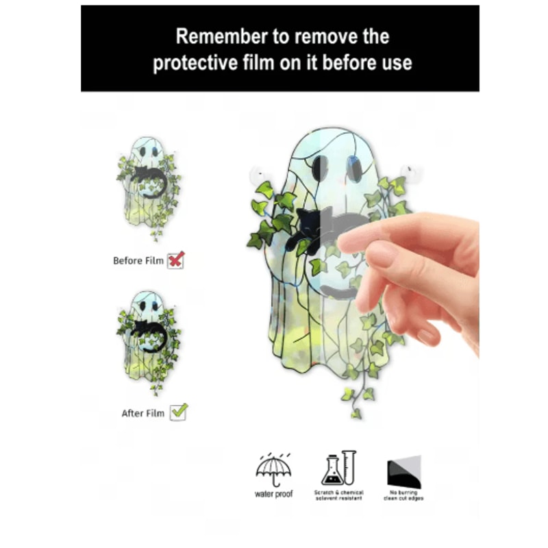 Cute Halloween Ghost Suncatcher Acrylic Window Hanging Decor With Black Cat 3