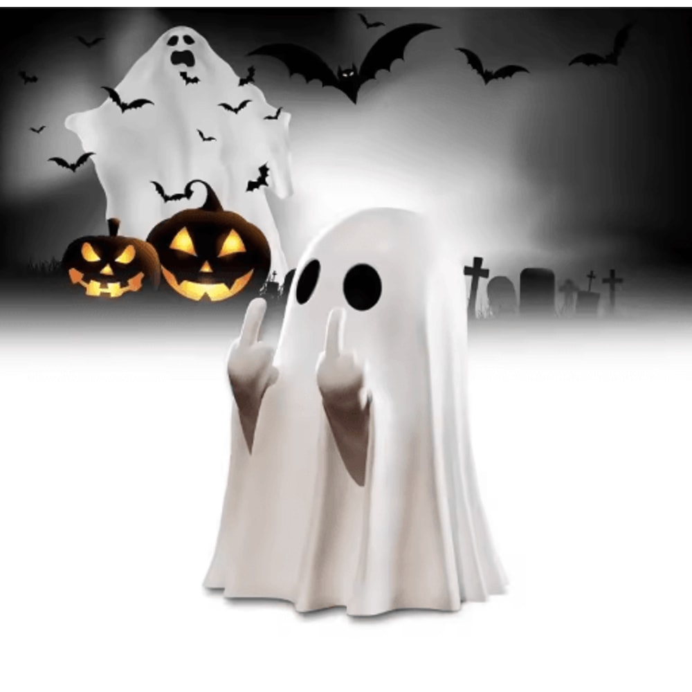 Funny Middle Finger Ghost Figurine Cute Halloween Tabletop Decor 4