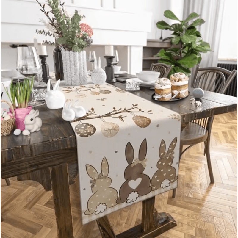 Easter Bunny Linen Table Runner Rustic Spring Farmhouse Table Decor 5