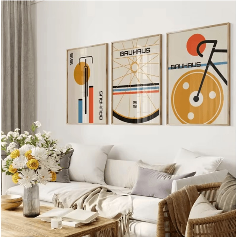 Bauhaus Bicycle Canvas Poster Set Mid Century Modern Wall Art 3PCS 5
