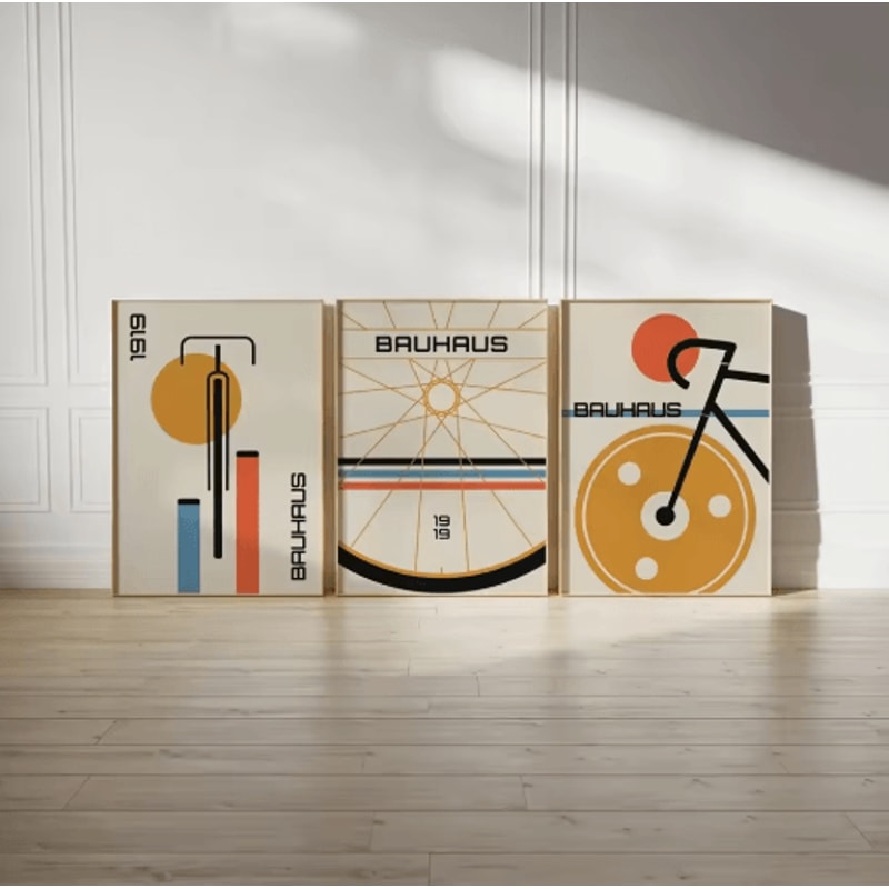 Bauhaus Bicycle Canvas Poster Set Mid Century Modern Wall Art 3PCS 6