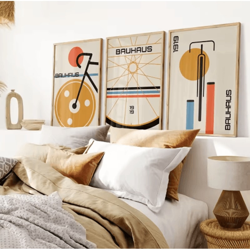 Bauhaus Bicycle Canvas Poster Set Mid Century Modern Wall Art 3PCS 0