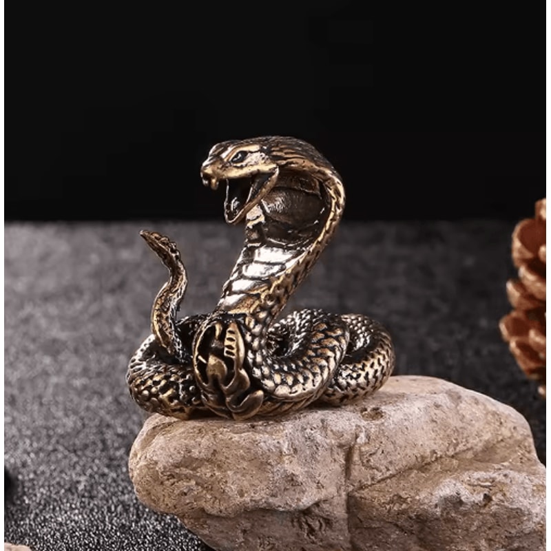 Antique Copper Brass Snake Figurine Mini Desktop Bronze Decor Statue 1