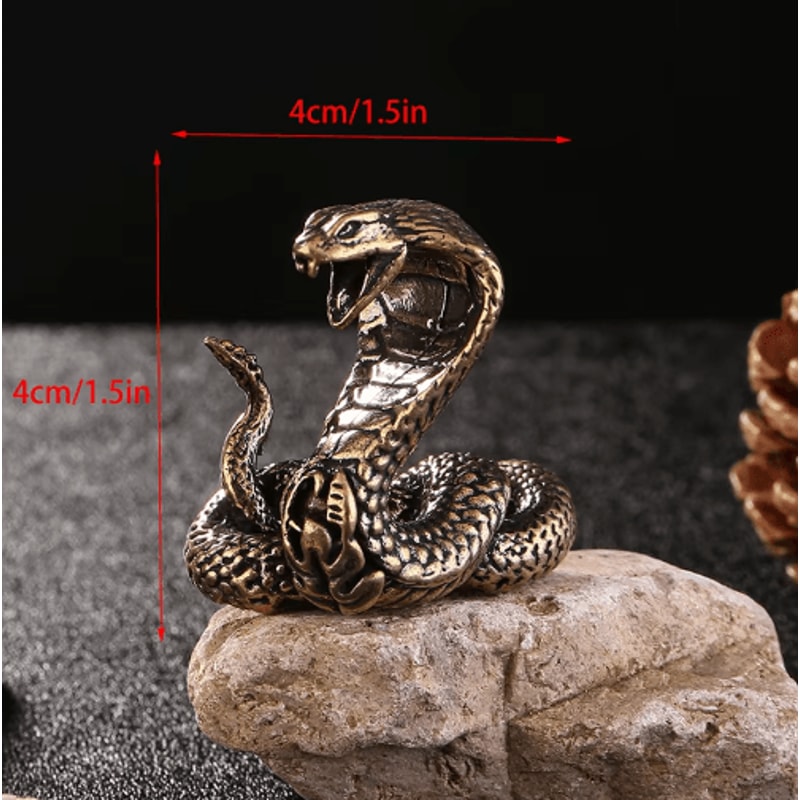 Antique Copper Brass Snake Figurine Mini Desktop Bronze Decor Statue 2