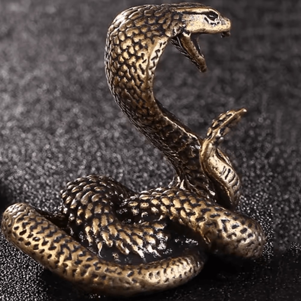 Antique Copper Brass Snake Figurine Mini Desktop Bronze Decor Statue 3
