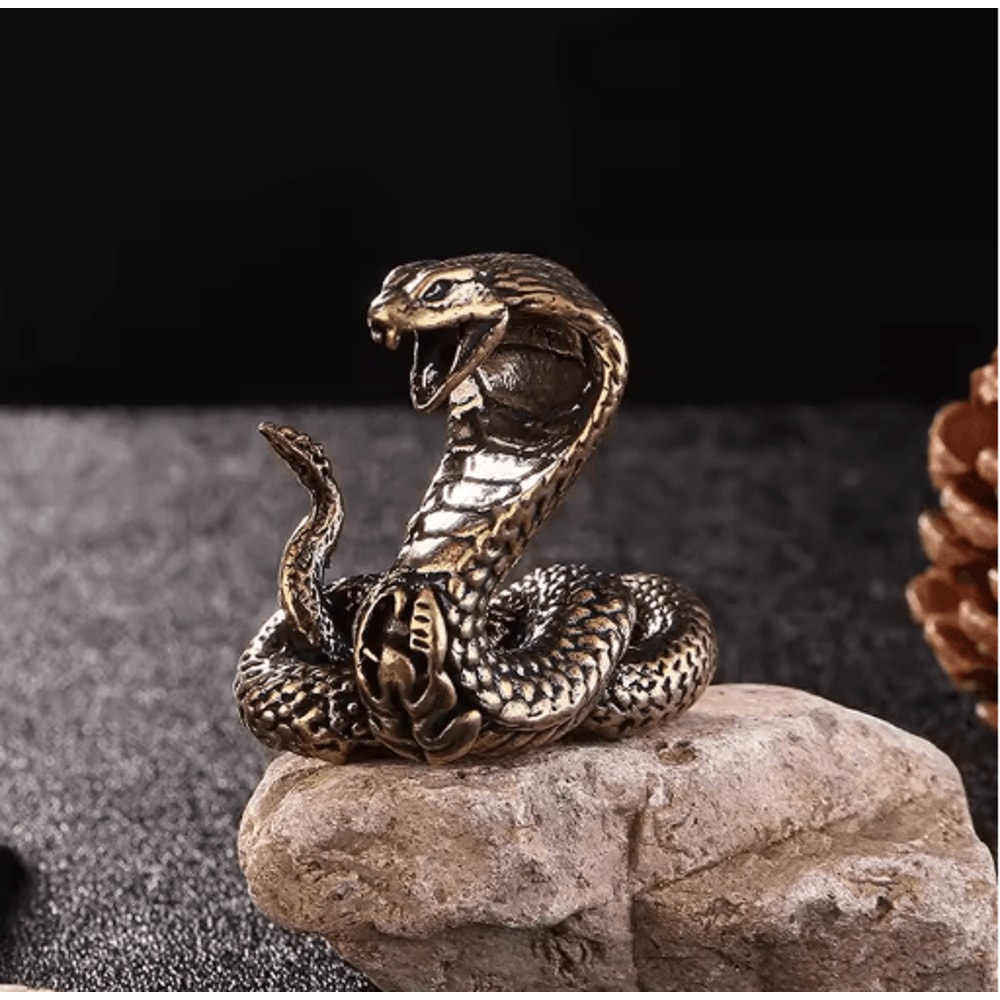 Antique Copper Brass Snake Figurine Mini Desktop Bronze Decor Statue 0