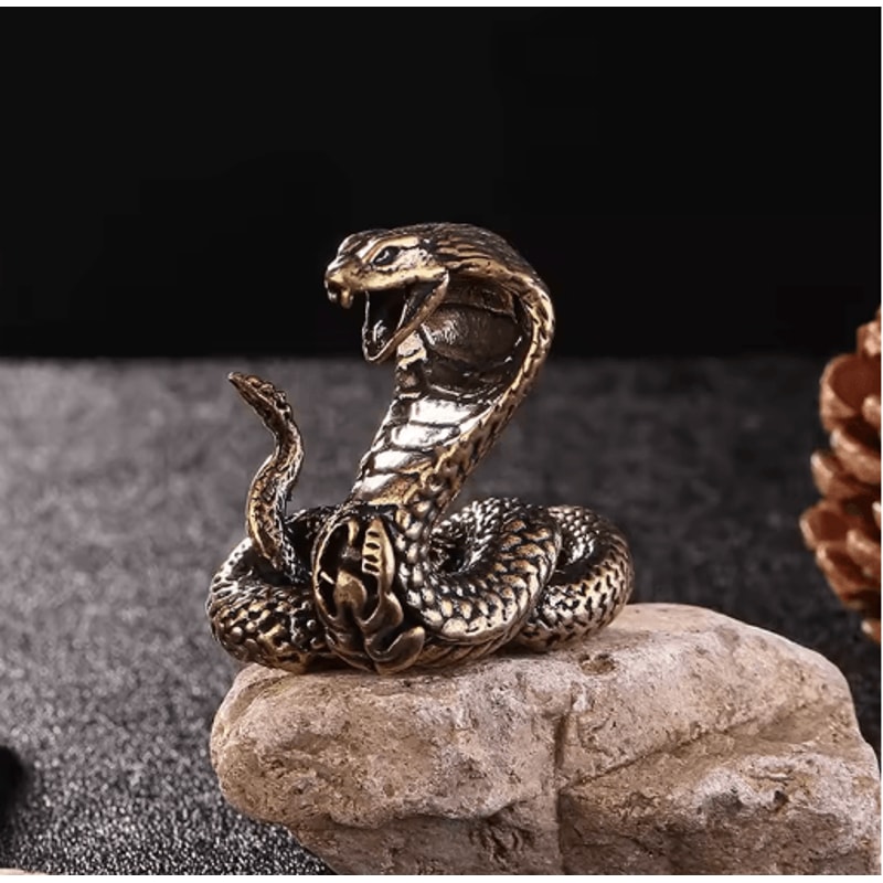Antique Copper Brass Snake Figurine Mini Desktop Bronze Decor Statue 0