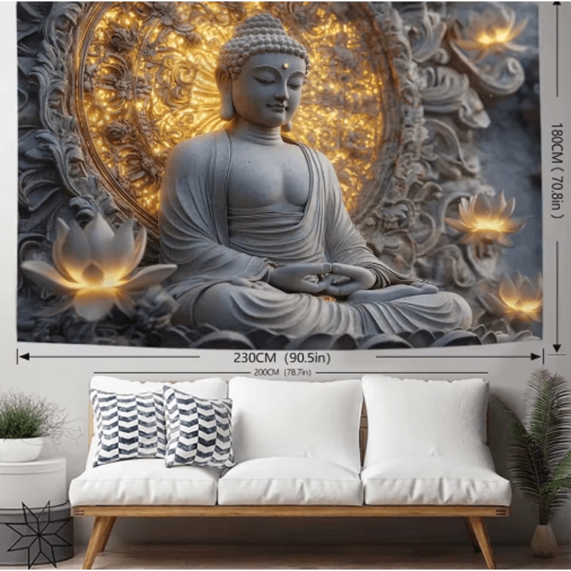 Spiritual Buddha Lotus Tapestry Boho Wall Hanging For Living Room Bedroom 2