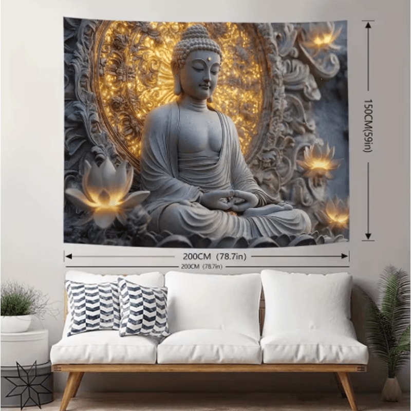 Spiritual Buddha Lotus Tapestry Boho Wall Hanging For Living Room Bedroom 6