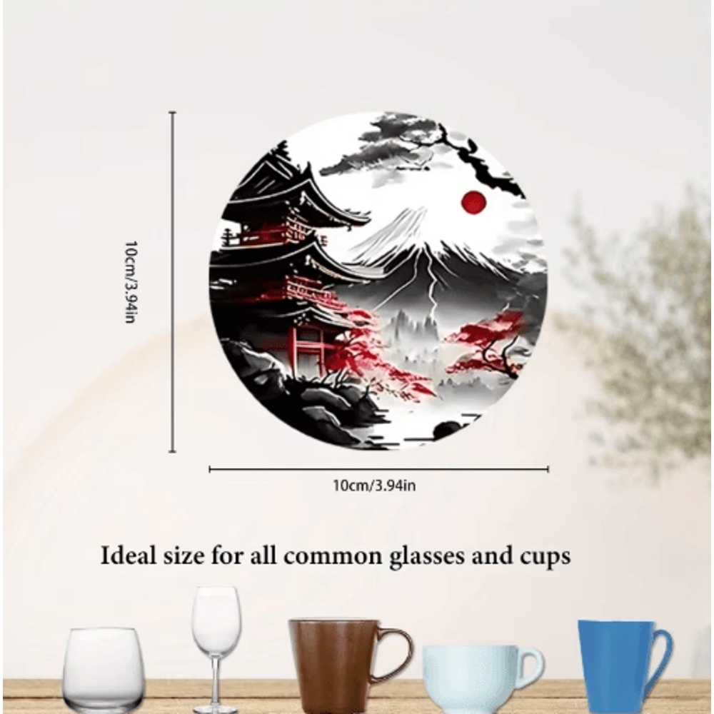 6Piece Wooden Coaster Set Japanese Landscape HeatResistant Drink Coasters 2