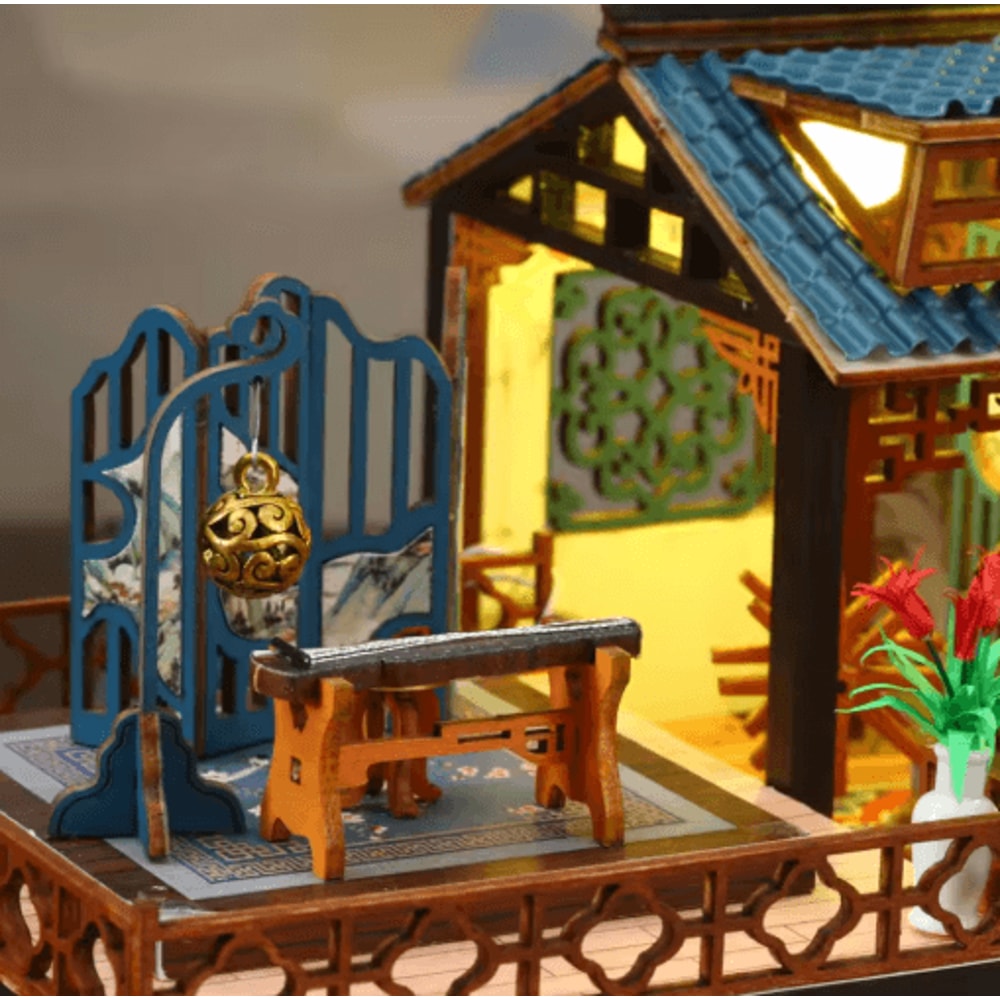 DIY Orchid Pavilion Book Nook Kit 3D Chinese Style Miniature Display 1