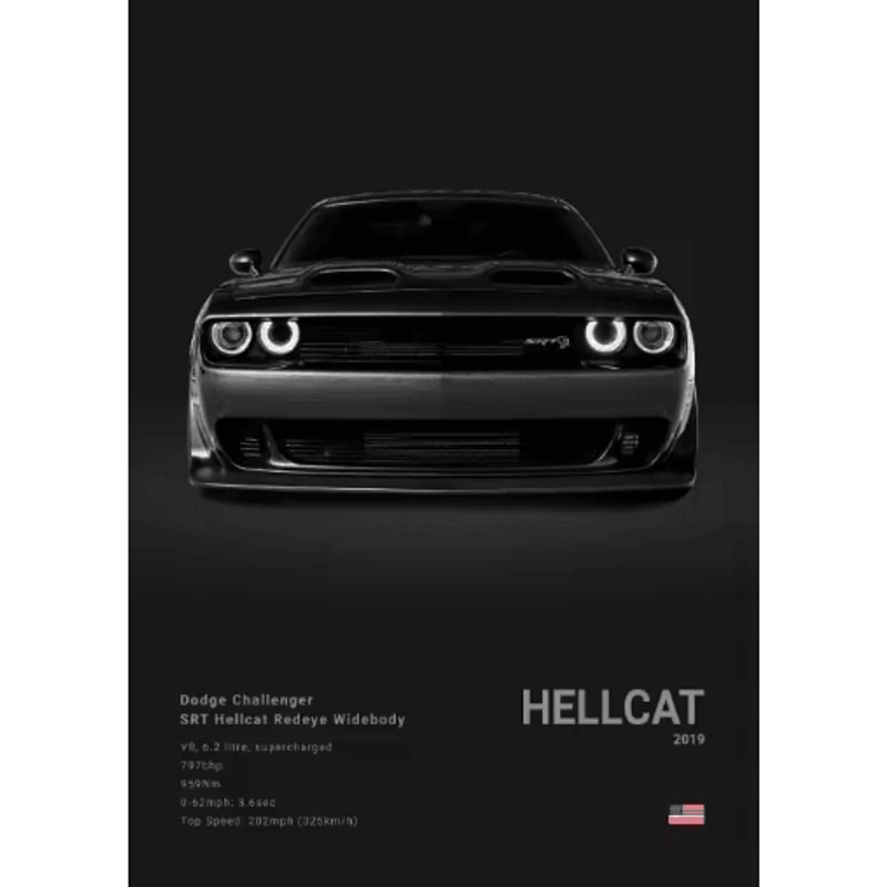 Dodge Challenger SRT Hellcat Redeye Canvas Poster Muscle Car Wall Art Print 3
