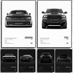 dodge challenger srt hellcat redeye canvas poster – muscle car wall art print