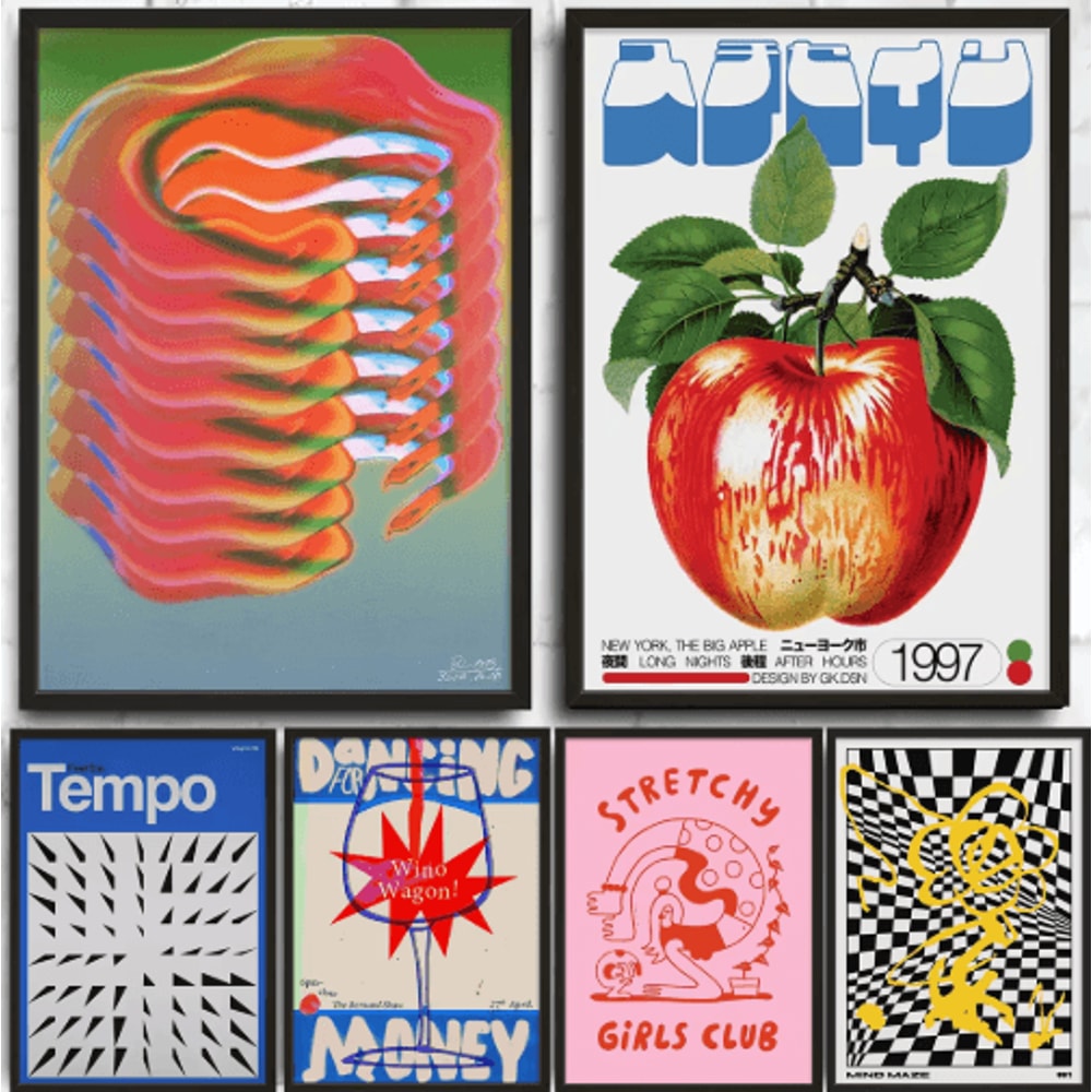 Mid Century Abstract Japanese Canvas Prints Vintage Minimalist Wall Art Set 0