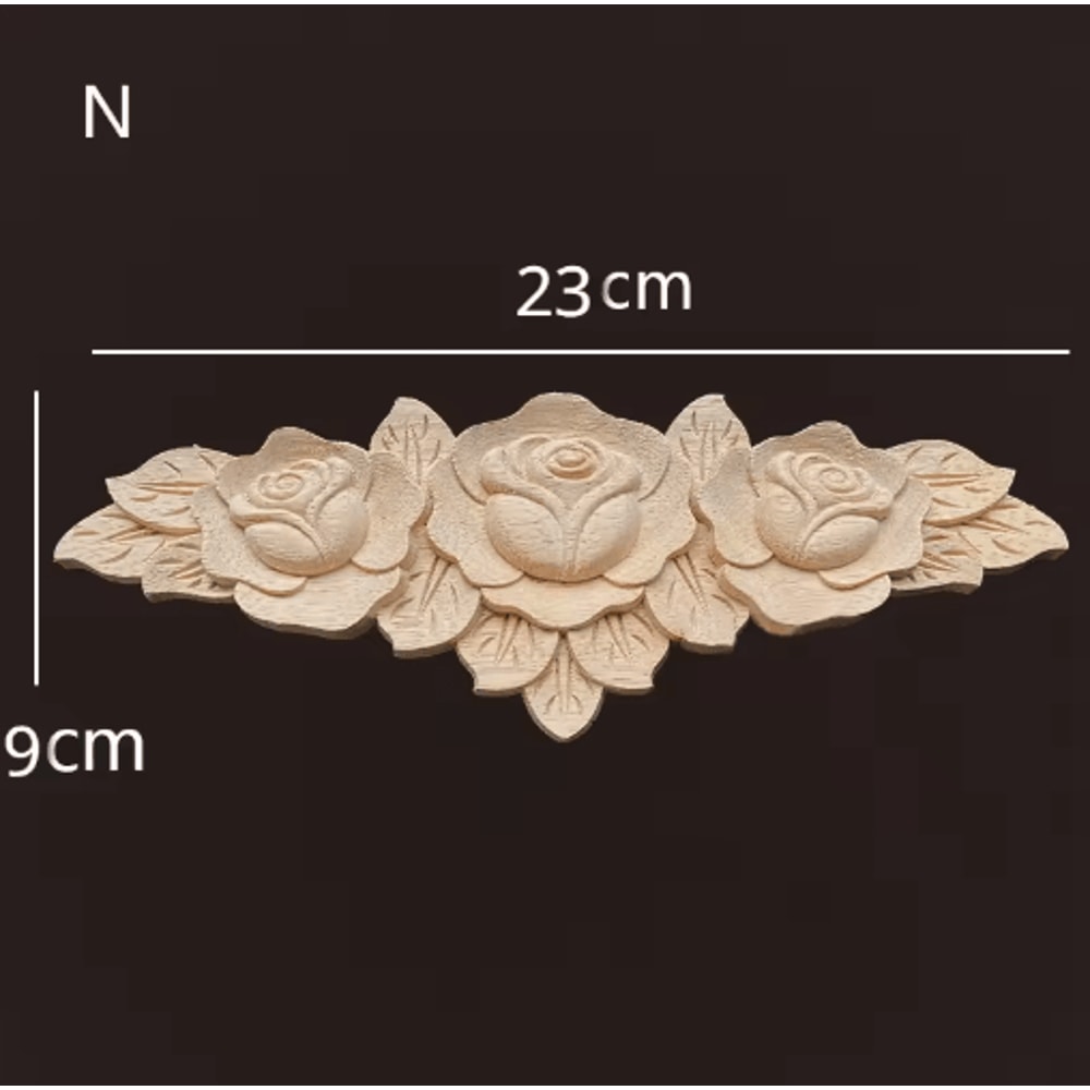 Vintage Rose Wood Carving Appliques Decorative Furniture Onlays Set 2