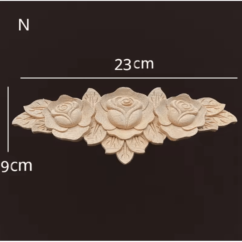 Vintage Rose Wood Carving Appliques Decorative Furniture Onlays Set 2