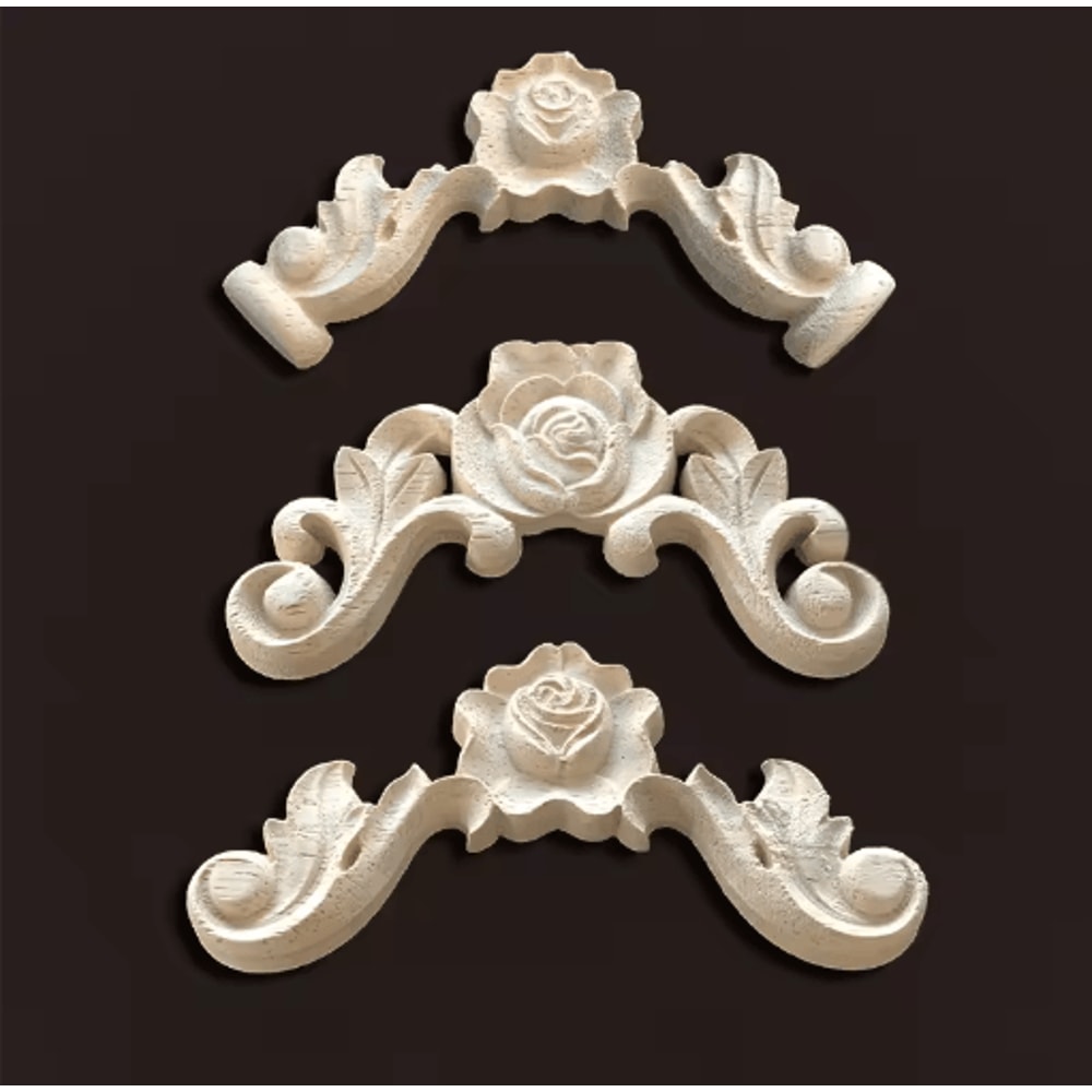 Vintage Rose Wood Carving Appliques Decorative Furniture Onlays Set 27