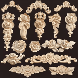 vintage rose wood carving appliques decorative furniture onlays set