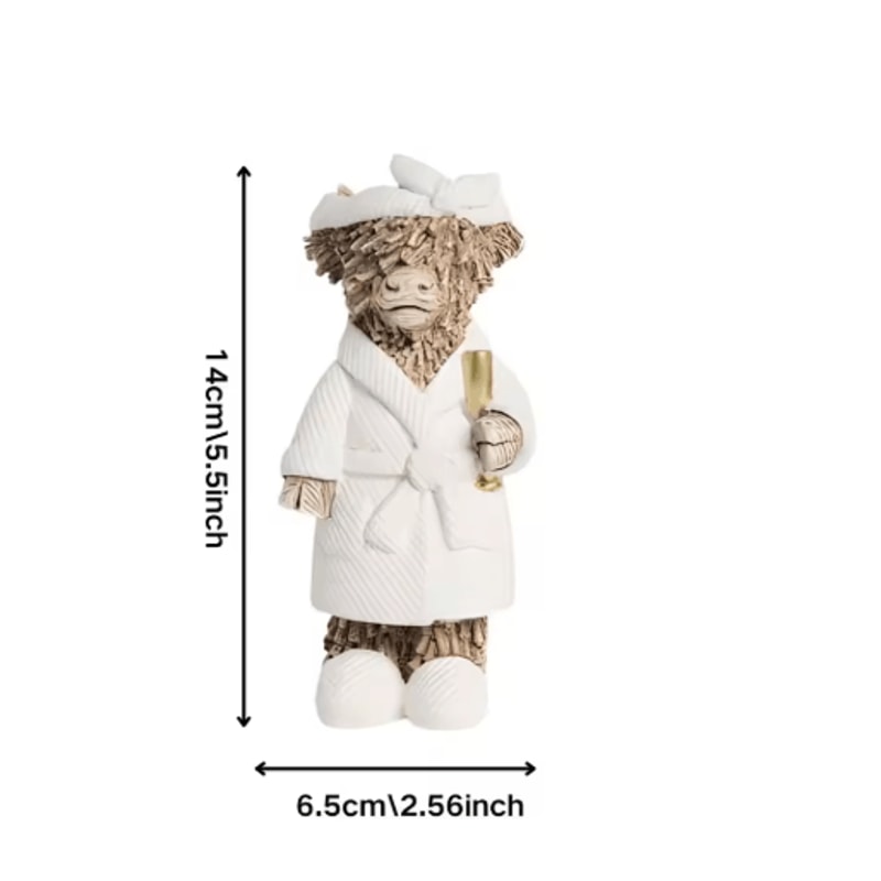 Highland Cow Champagne Statue Rustic Farmhouse Animal Decor Funny Gift Accent 4