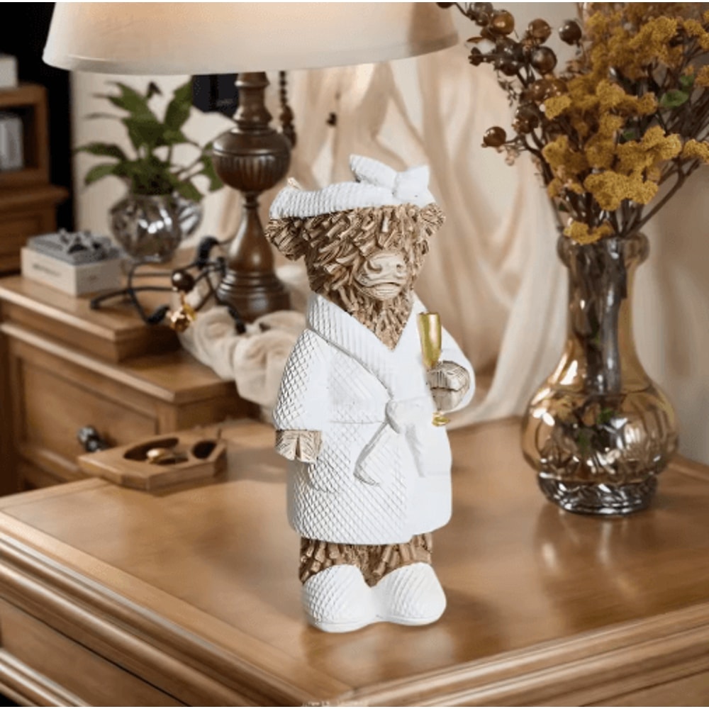 Highland Cow Champagne Statue Rustic Farmhouse Animal Decor Funny Gift Accent 5