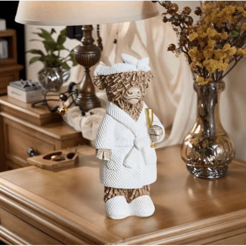 Highland Cow Champagne Statue Rustic Farmhouse Animal Decor Funny Gift Accent 5