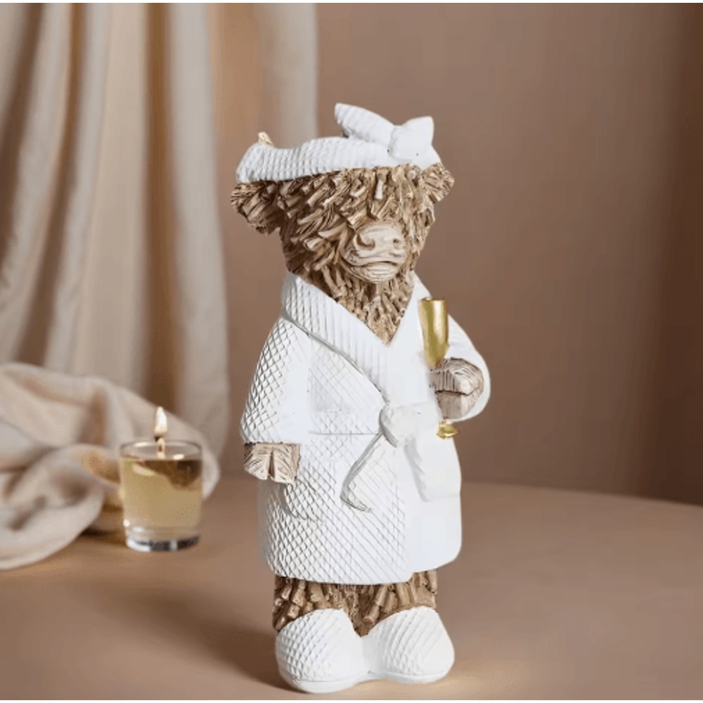 Highland Cow Champagne Statue Rustic Farmhouse Animal Decor Funny Gift Accent 0