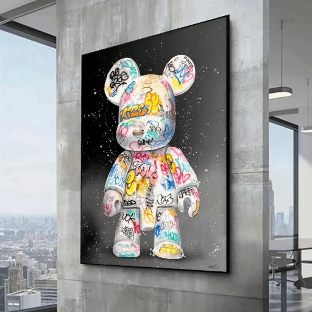 Cute Bear Graffiti Canvas Wall Art Kawaii Cartoon Pop Art Poster For Stylish Room Decor 3