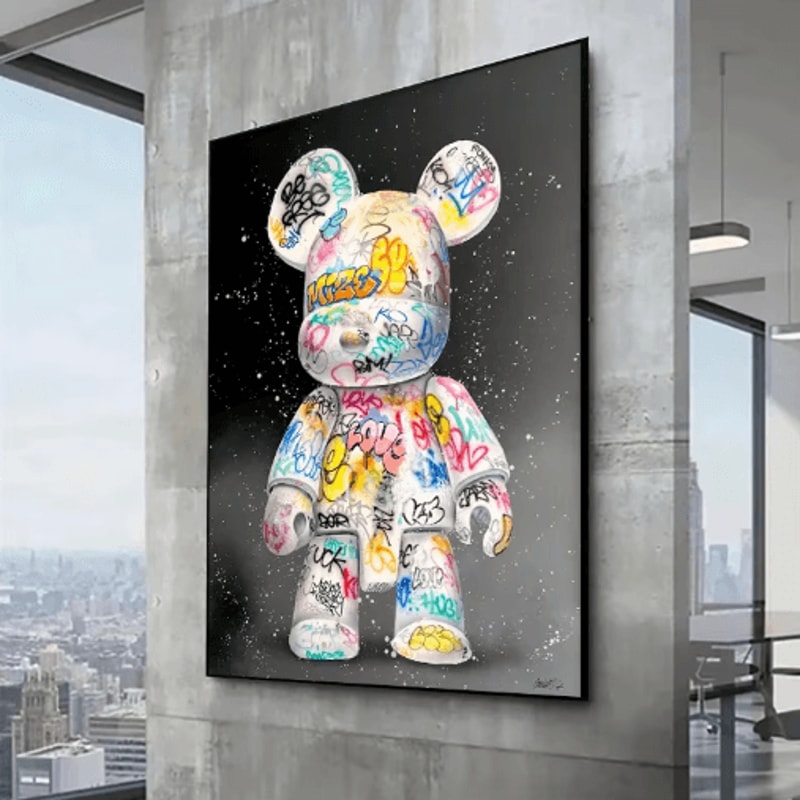 Cute Bear Graffiti Canvas Wall Art Kawaii Cartoon Pop Art Poster For Stylish Room Decor 3