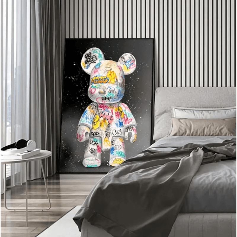 Cute Bear Graffiti Canvas Wall Art Kawaii Cartoon Pop Art Poster For Stylish Room Decor 4