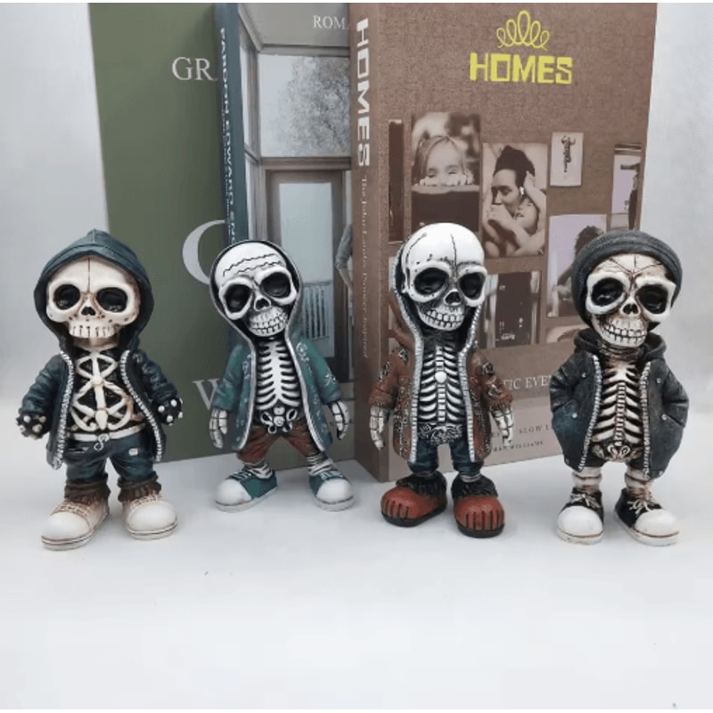 Cool Skeleton Figurine Mini Skull Resin Statue For Gothic Halloween Tabletop Decor 0