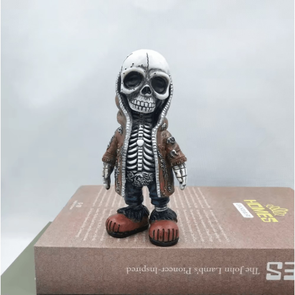 Cool Skeleton Figurine Mini Skull Resin Statue For Gothic Halloween Tabletop Decor 3