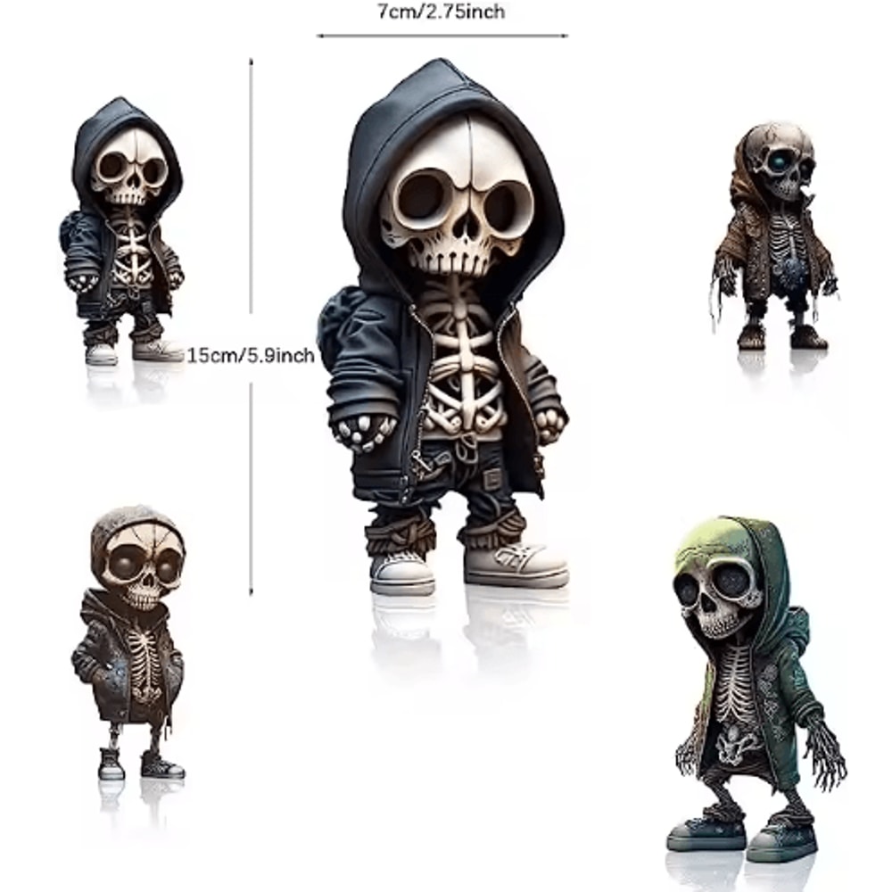 Cool Skeleton Figurine Mini Skull Resin Statue For Gothic Halloween Tabletop Decor 5