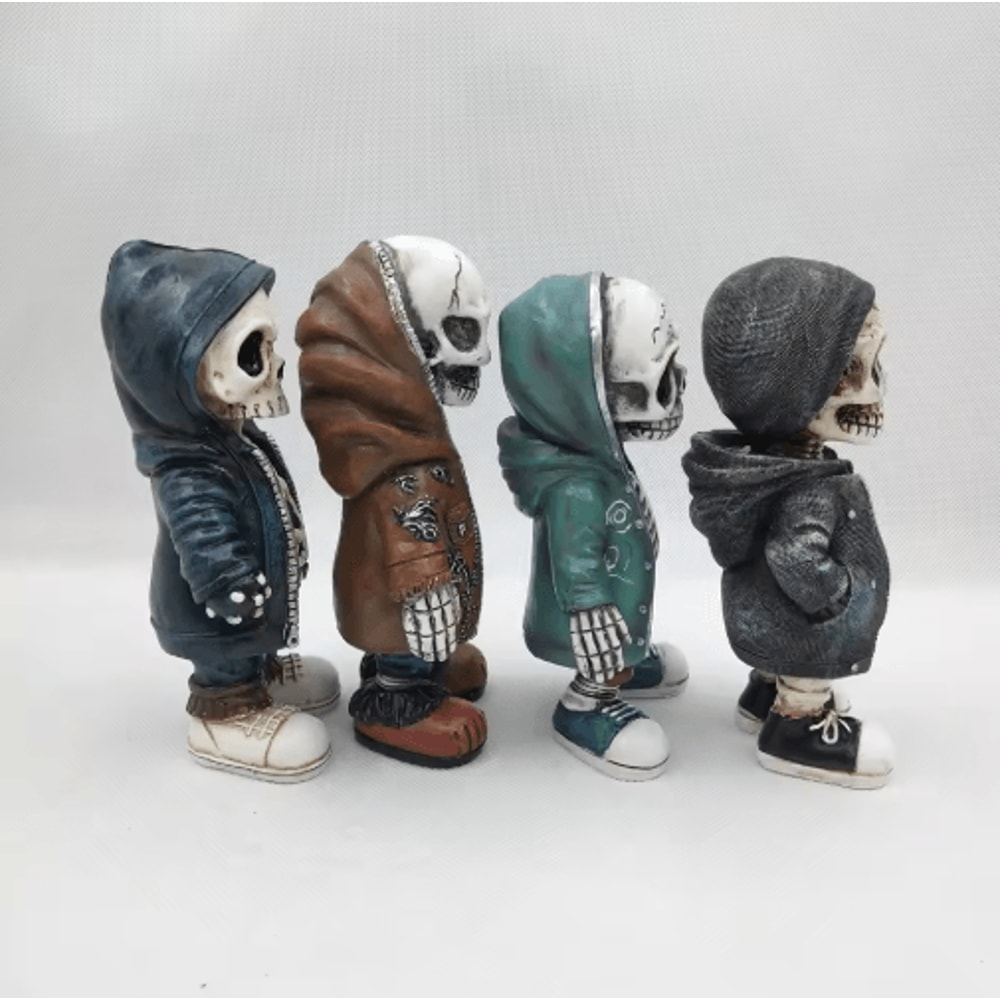 Cool Skeleton Figurine Mini Skull Resin Statue For Gothic Halloween Tabletop Decor 7