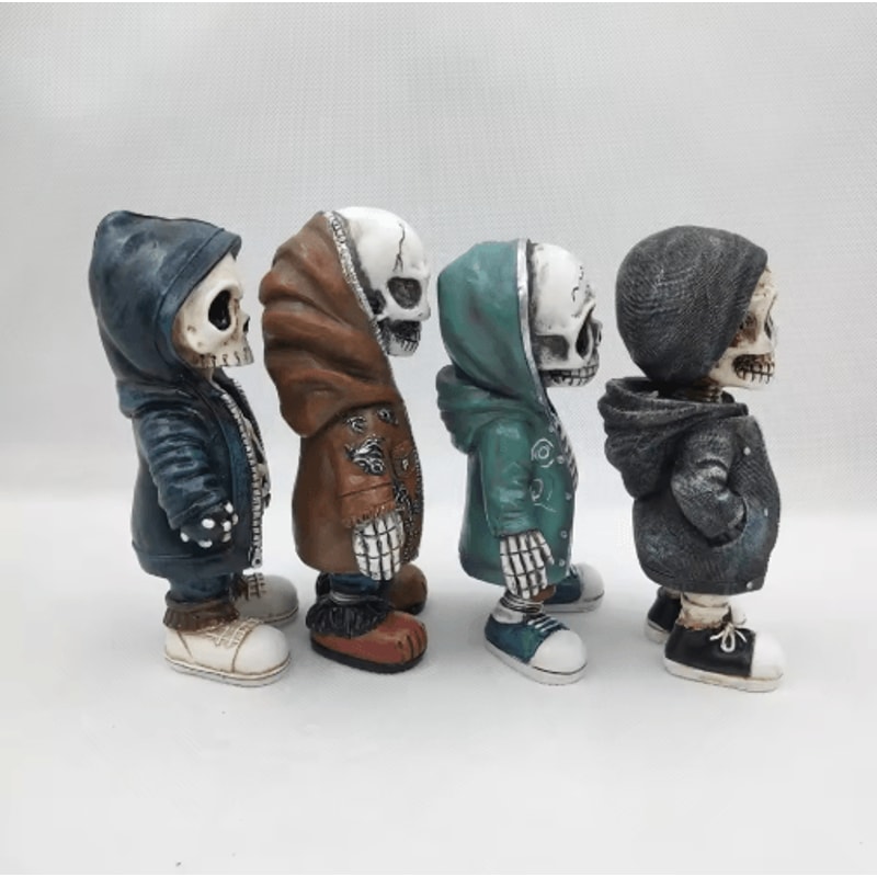 Cool Skeleton Figurine Mini Skull Resin Statue For Gothic Halloween Tabletop Decor 7