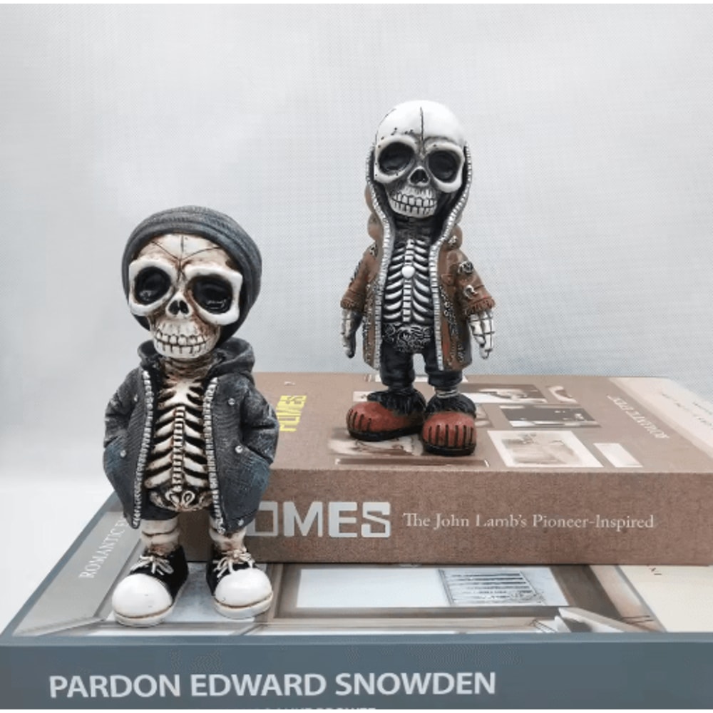 Cool Skeleton Figurine Mini Skull Resin Statue For Gothic Halloween Tabletop Decor 8