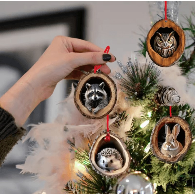 Cute Woodland Animal Acrylic Christmas Ornaments Bunny Owl Forest Friends Tree Decorations 7