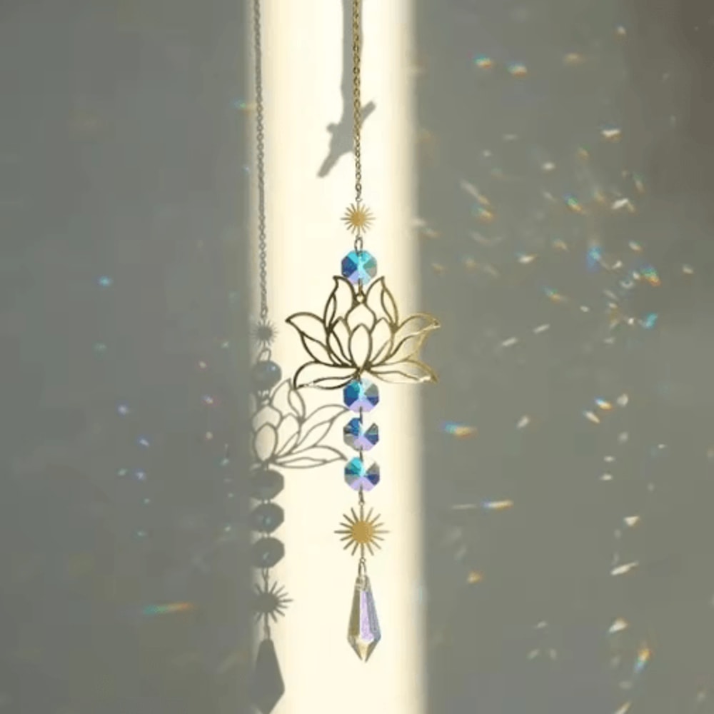 Metal Lotus Crystal Suncatcher Handmade Wind Chime Pendant For Garden Home Decor 5