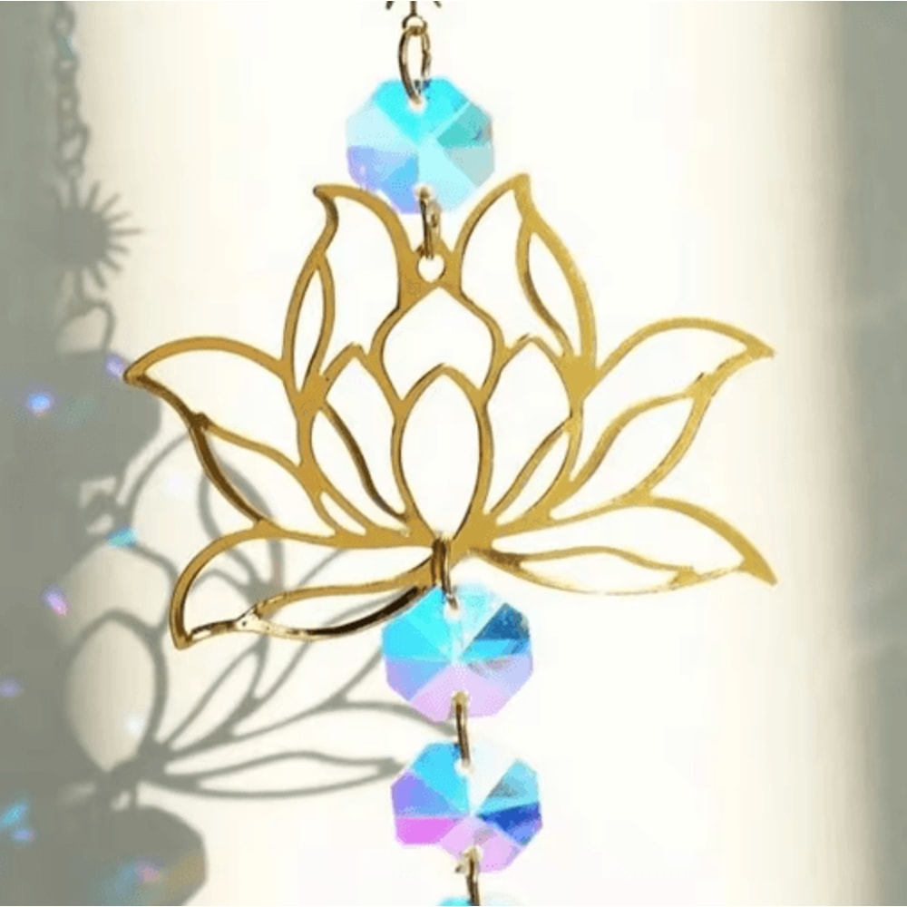 Metal Lotus Crystal Suncatcher Handmade Wind Chime Pendant For Garden Home Decor 6