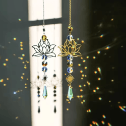 metal lotus crystal suncatcher – handmade wind chime pendant for garden & home decor