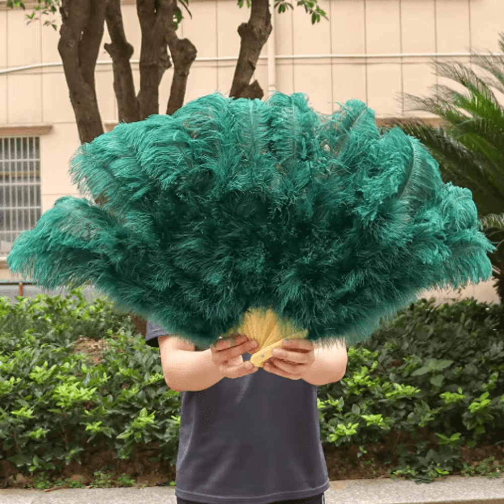 Luxury Ostrich Feather Folding Fan Large Burlesque Dance Stage Performance Fan 100130cm 10