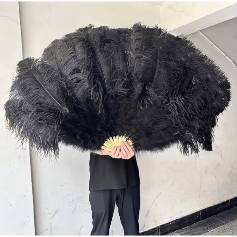 Luxury Ostrich Feather Folding Fan Large Burlesque Dance Stage Performance Fan 100130cm 11